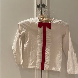 Janie and Jack Cream Long Sleeve Shirt with Red Bow